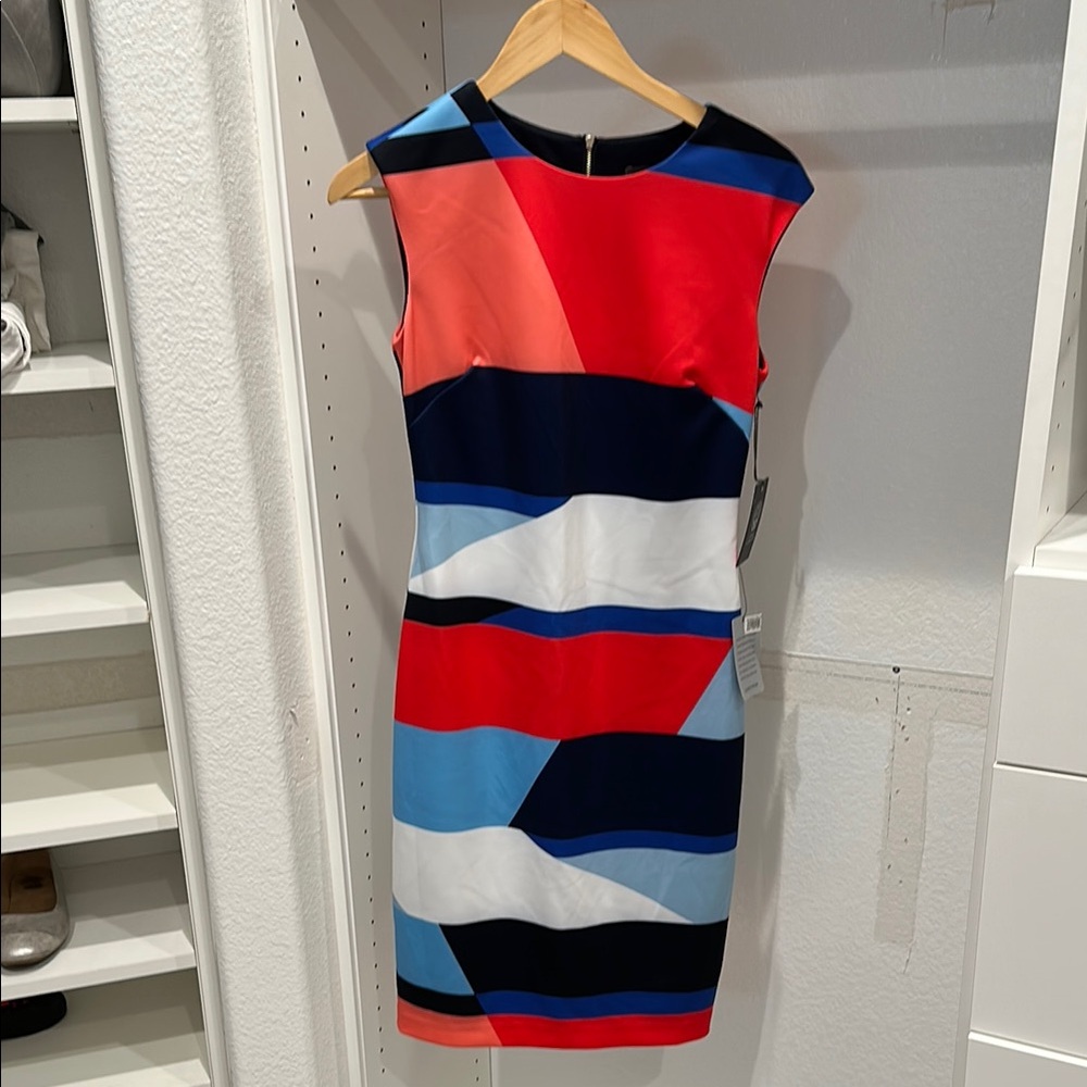 Vince Camuto Red and Blue Sheath Mini Dress